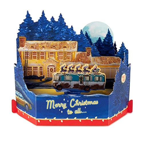 Image of Hallmark Christmas Card, National Lampoon's Vacation, Musical, Light-Up, Pop Up Christmas card, 3D Christmas Card, Paper Wonder, Blue