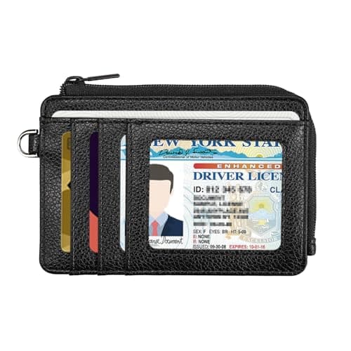 Image of Teskyer Slim Mens Card Holder Wallet - RFID Blocking, Holds up to 8 Cards, 1 ID Window, 1 Coin Pocket with Zip, Minimalist, Faux Leather, Black