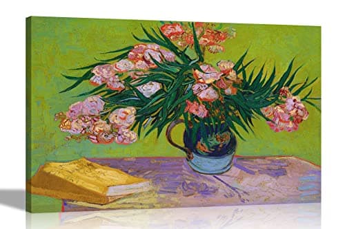 Image of Artley Prints - Oleanders by Vincent Van Gogh Framed Canvas Wall Art | Botanical Prints Floral Pictures | Abstract Oil Painting Reproduction Large 86 x 61cm (34 x 24 inches) A1