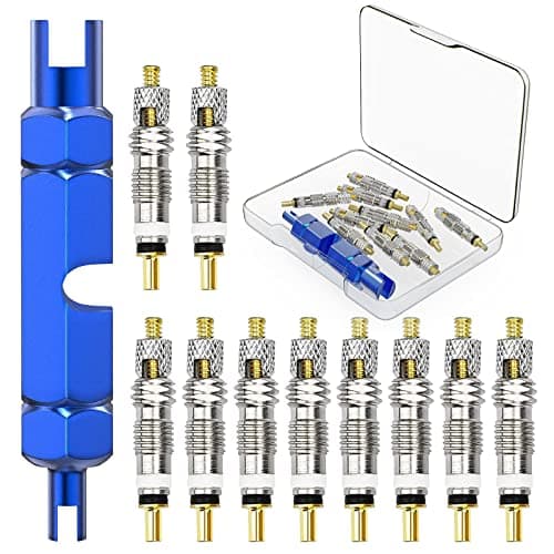 Image of Flintronic Presta Valve Cores, 11PCS Bicycle Presta Valve Remover Tool Kit for Universal Road Bike and Mountain Bicycles, Replacement Presta Valve Core Replacement Set Includes Extender Wrench
