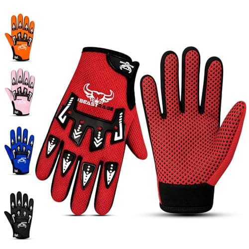 Image of BEAST RAGE Kids Bike Gloves – Motocross & BMX Cycling Gloves for Boys &Girls, Non-Slip Grip, Breathable Lightweight Dirt bike kids motorbike Gloves (Red, X-Large [10-12 Yrs])