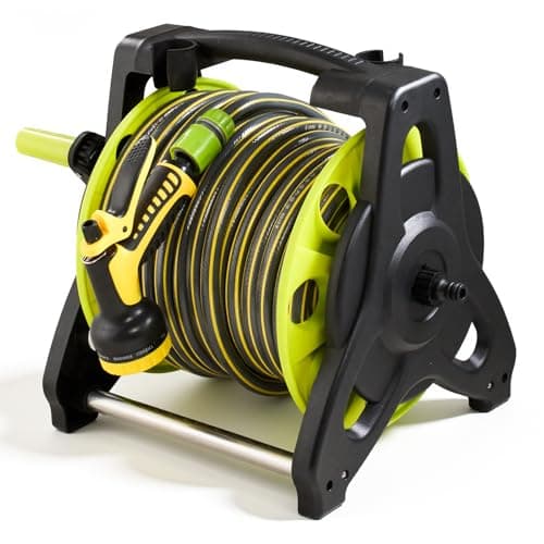 Image of DKIEI Garden Hose Reel With 35M Hosepipe & Adjustable Spray Nozzle Gun, Portable Hose Pipe Reel Retractable And Rewind For Patio & Car Cleaning, Hose Holder Garden Accessories For Lawn Watering, Green