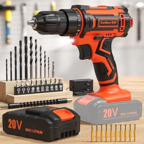Image of VIWKO Cordless Drill, 20V Electric Combi Drill Set with 2.0Ah Rechargeable Battery, Power Drills 370 in-lb 25+1 Torque 42 Pcs Accessories, for DIY, Home Improvement, Furniture Assembly and Gift