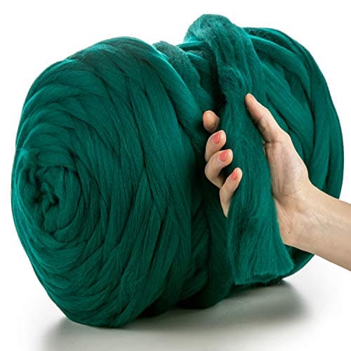 Image of MeriWoolArt® 100% Merino Wool Yarn XXL – Super Chunky 4–5 cm Thick Wool for Roving, Needle & Wet Felting, Knitting & Arm Knitting, Ideal for Blankets & DIY Crafts (Green, 500 g)