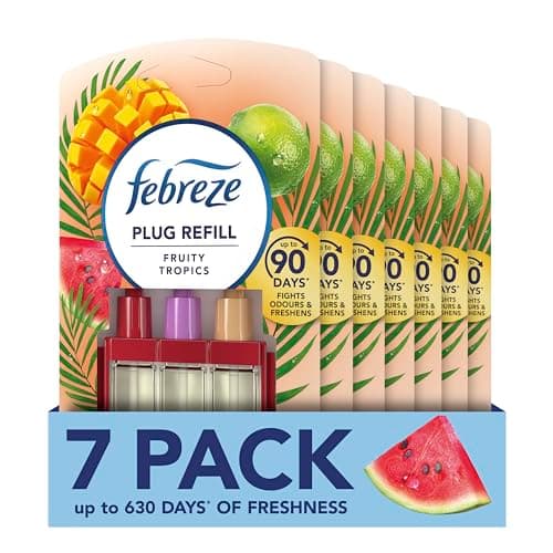 Image of Febreze 3Volution Plug In Air Freshener Refill, Fruity Tropics, 7 Refills (20ML X 7), Odour Fighter & Bathroom Air Freshener, Febreze Plug In Refill 3volution