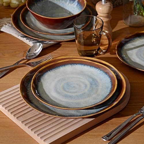 Image of Gufaith Melamine Dinnerware Sets,12Pcs Plate and Bowl Set,Unbreakable and Lightweight Dish Set,Great for Camping and RV,BPA free,Dishwasher Safe(Sandy Brown)