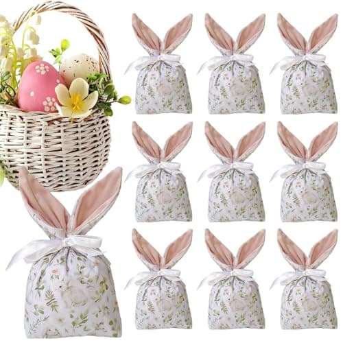 Image of Easter Gift Pack of 10 – Candy Holder Flannel Bunny with Drawstring, Animal Design, Soft Material, Versatile Decorative Accessory | Bag Easter Theme for Children's Party
