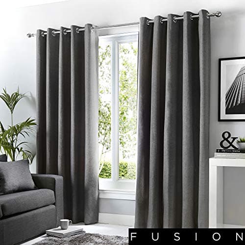 Image of Fusion Charcoal Eyelet Curtains – W117 x L137cm (46x54") – 100% Cotton Thermal Drapes – Dark Grey Window Treatment – Sorbonne Collection