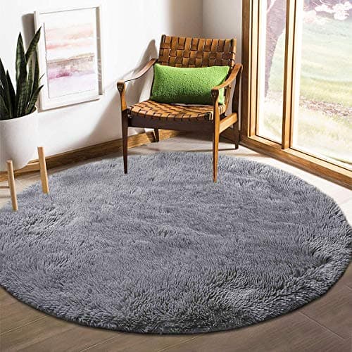 Image of Tinyboy-hbq Round Area Rugs Fluffy Bedroom Rug Shaggy Bedroom Bedside Household Carpet Soft Modern Plush Carpets Suitable for Home Decor(Grey, Diameter 160cm)