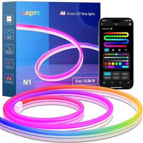 Image of Lepro N1 AI Smart Neon Rope Light 3M RGB+IC, Works with Alexa & Google Assistant, Music Sync LED Lights for Bedroom, App Voice Control, Personalized AI Lighting Designer, IP65 Waterproof, No Remote