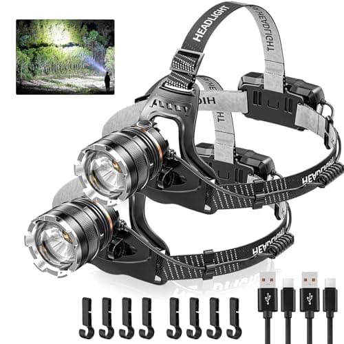 Image of Head Torch Rechargeable,Super Bright 50000LM 6 Modes LED Headlight with Red Warning Light Motion Sensor,5200mAh USB Rechargeable Waterproof Adjustable Headlamp for Camping Running Fishing Outdoor