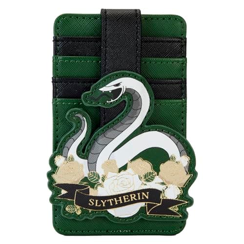 Image of Loungefly Harry Potter Slytherin House Tattoo Card Holder, Unisex-Adults, Green, 3"W x 5"H, 5 Compartments, Faux Leather, Officially Licensed