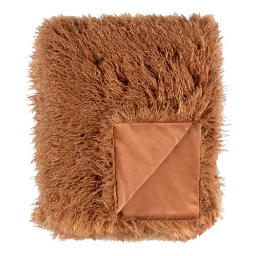 Image of furn. Rowan Throw – Soft Faux Fur Mongolian Style Decorative Blanket with Velvet Reverse (Ginger - 130x175cm)