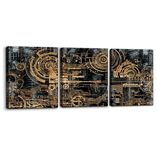 Image of Pacimo 3 Pieces Abstract Canvas Wall Decor Electronic PC Motherboard Circuit Collage Abstract Technology Digital Art Modern Artwork Alternative Urban Shapes Framed Wall Art - 12"x16"x3 Panels
