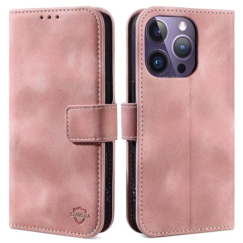 Image of STAWLKA Case for iPhone 16 Pro Max, Premium Flip Wallet Case Card Holder Kickstand Magnetic PU Leather Shockproof TPU Bumper Protective Folio Phone Cover for iPhone 16 Pro Max - Pink