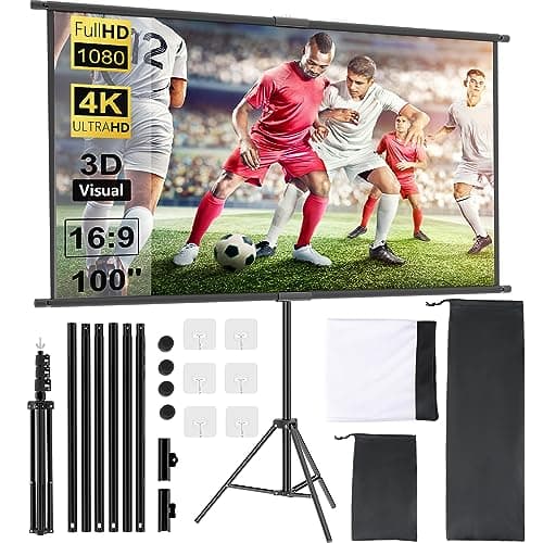 Image of OWill Screen Projector with Tripod 100 Inches, 16:9 HD Extendible, Portable Projector for Home Cinema, Office, School, Presentation