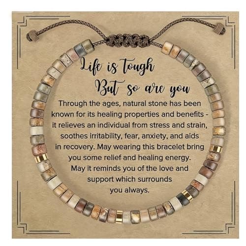 Image of Inspirational Beaded Healing Bracelets for Women - Anxiety Relief Bracelet with Life is Tough But So are You Card, Yoga Meditation Birthday Gifts