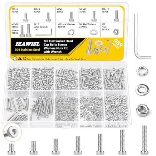 Image of 989PCS M2 Nut and Bolt Sets, 304 Stainless Steel Hex Socket Cap Screws Nuts Flat & Spring Washers Assortment Kit with Wrench for 3D Printing, RC Cars, Electronics, Precision DIY Repairs
