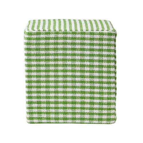 Image of HOMESCAPES Green Cube Cotton Gingham Check Pouffe - 36 x 36 x 38 cm