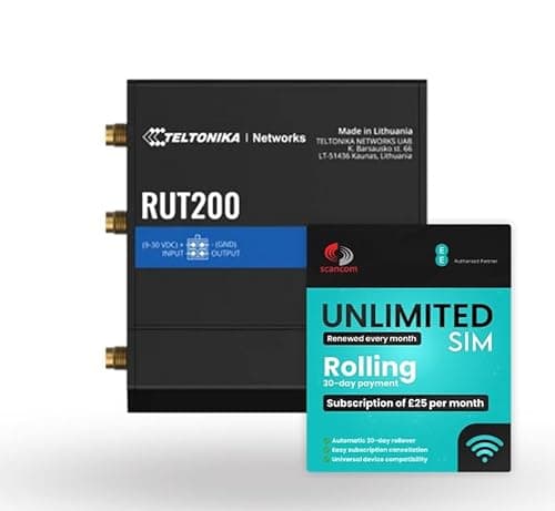 Image of Teltonika RUT200 4G LTE Mobile Router + EE Rolling 30-Day Plan – £25/Month, QR-Code Activation
