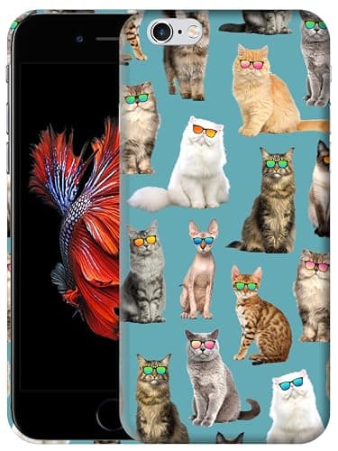 Image of GlamCase for iPhone 6 Plus / 6s Plus, iPhone 6 Plus / 6s Plus Case - Cat Pattern With Sunglasses Teal Printed Slim Fit Cute Plastic Hard Protective Designer Back Case for iPhone 6 Plus / 6s Plus.