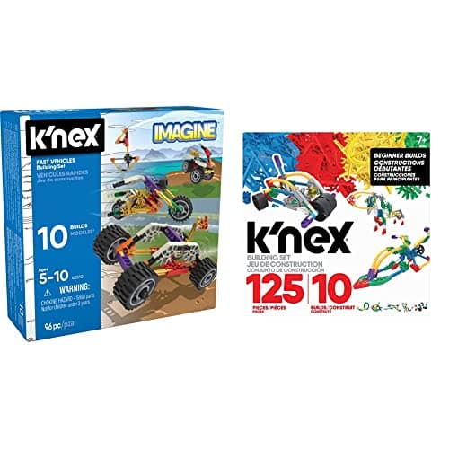 Image of K'Nex Imagine 45510 10 Model Beginner Fun Fast Vehicles Building Set, for Girls and Boys Aged 5 + & 80206 Beginner Builds Building Set, Build 10 3D Models, Educational Toys, for Children Aged 7 +