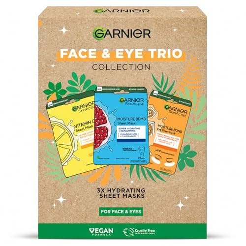 Image of Face & Eye Sheet Mask Trio Set – Hydrating Pomegranate, Vitamin C & Orange Eye Masks – 3-Pack Skincare Gift Set for Radiance, Moisture & Tired Eyes – Vegan & Cruelty-Free