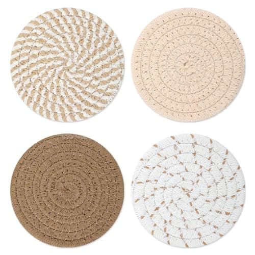 Image of Woven Coasters, Brown Cute Coasters for Desk Minimalist Aesthetic Coaster Set of 4 for Kitchen Dining Coffee Desk Tabletop Protection Housewarming Gift for Home Decor (4.13in/10.5cm)