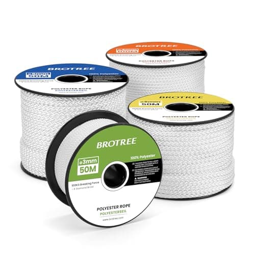 Image of Brotree Polyester Rope 3mm x 30m White - Diamond Braided Rope Cord Low Stretch - 100KG Breaking Load