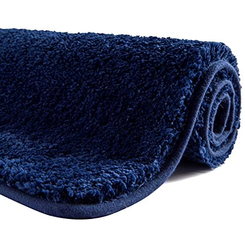 Image of SFLXO 60cm x 40cm Non Slip Bath Mat Machine Washable Durable Soft Fluffy Microfiber Bathroom Mat Water Absorbent Bath Rug Navy Blue