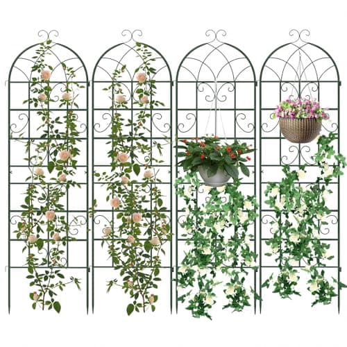 Image of COSTWAY 2/4 Pack Garden Trellis, 180/218/220 x 50cm Metal Trellis for Climbing Plants Rose Vines Tomato, Rustproof Decorative Garden Fence Barrier Border (180cm x 50cm, with Sharp Ends, 4 Pack, Green)