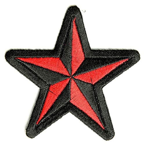Image of Embroidered Black and Red Nautical Star Iron on Patch
