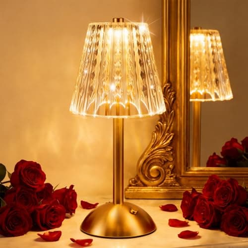 Image of Vintage Crystal Rechargeable Table Lamp, Dimmable LED Desk Lamp Battery Perated, Portable 3 Colors Bedside Reading Light, Cordless Touch Lamps for Bedroom Living Room Bar Restaurant (Gold) -1 Pack