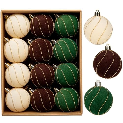 Image of Briful 24PCS Velvet Christmas Baubles, 6CM Shatterproof Hanging Ornaments Christmas Tree Decorations, Gold-Lined Small Multicolour Xmas Baubles with Velvet Finish for Thanksgiving Festival Décor