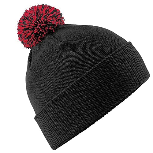 Image of Beechfield Snowstar Beanie Hat - Warm & Stylish Winter Headwear Black/Classic Red