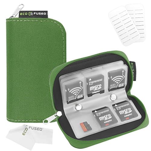 Image of Eco-Fused Memory Card Case - Fits up to 22x SD, SDHC, Micro SD, Mini SD and 4X CF - Holder with 22 Slots (Green)