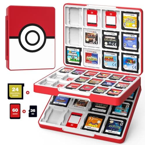 Image of MoKo 60 Game Card Case for Nintendo Switch 2 / Switch OLED / 3DS / 3DSXL, Portable Storage Holder Case for 60 Switch 2 Game Cartridges & 24 3DS Card & 36 Micro SD Cards, Red Ball
