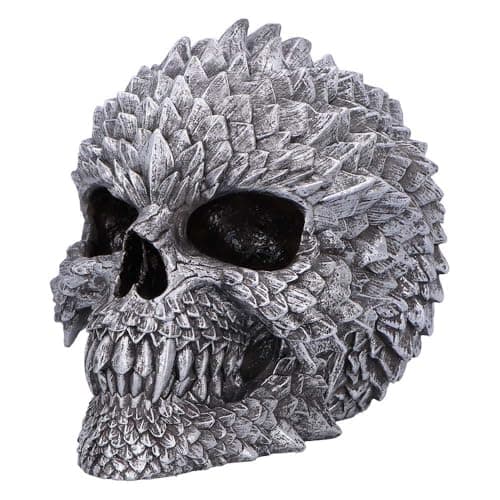 Image of Nemesis Now Scaled Remains Skull Figurine – Resin Dragon-Scale Skull Ornament, Hand-Painted Gothic Fantasy Decor, Mythical Collector Display Piece