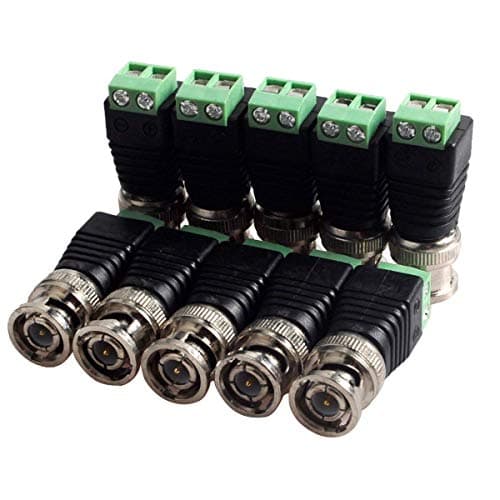Image of 10-Pack BNC Connector Coaxial Cat5/Cat6 to BNC Male Video Balun Connector Screw Terminal Solderless Socket Adapters for CCTV Surveillance Camera, DVR, TV, Video