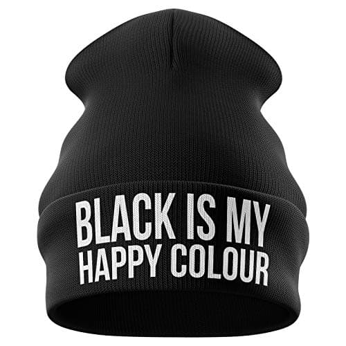 Image of Purple Print House Black is My Happy Colour Funny Girls Beanie Hat - Gifts for Ladies - Hats for Women - Womens Hats (Black)