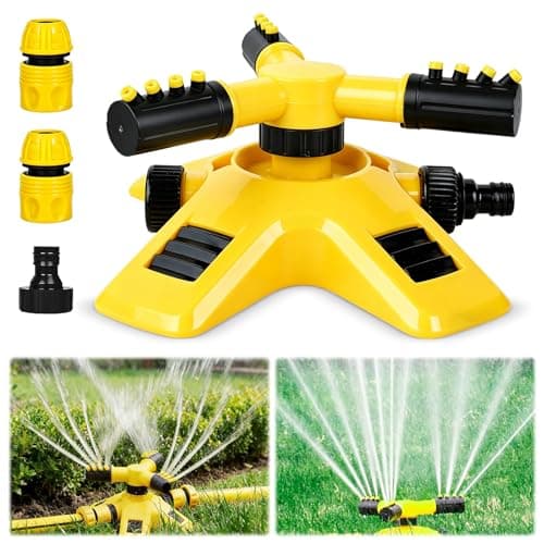 Image of Garden Sprinkler – 360° Rotating 3-Arm Lawn Sprinkler System, Adjustable Automatic Water Sprinkler for Lawns, Plants, Flowers, Veggies & Outdoor Kids Water Play