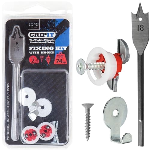 Image of Gripit Red Mirror Hanging Kit - Heavy Duty Plaster Board Wall Fixing – Pack of 2 – Holds Up to 74kg – Clocks, Mirror Fixings & Picture Hanging Kit – Easy to Install – UK Designed