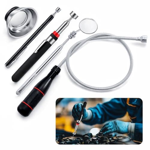 Image of saerryor 5 Pcs Telescopic Magnetic Pickup Tool, Magnetic Pickup Tool Set with Magnetism Parts Tray, Retractable Mirror, Flexible Bendable Spring Magnet Stick for Picking up Small Parts Metal Objects