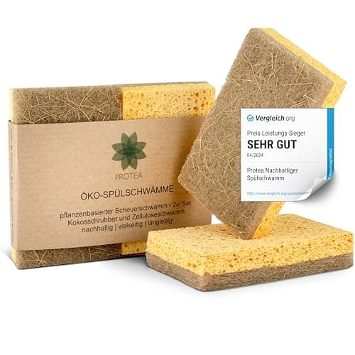 Image of PROTEA Sustainable Dish Sponge Coconut Scrubber (Set of 2) - Reusable Natural Sponge, Kitchen Sponge, Cleaning Sponge - Degradable and Reusable