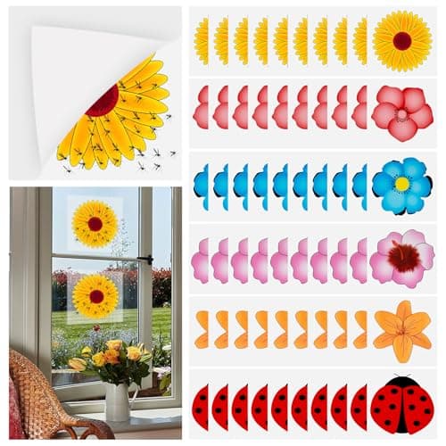 Image of 60 PCS Window Fly Traps, Floral Pattern Design Window Flies & Bug Trap Killer Stickers Sticky Fly Catcher for Indoor Bug Killer