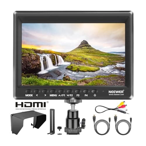 Image of Neewer F100 7inch Camera Field Monitor HD Video Assist IPS 1280x800 HDMI Input 1080p with Sunshade and Ball Head for DSLR Cameras, Handheld Stabilizer, Film Video Making Rig (Battery Not Included)
