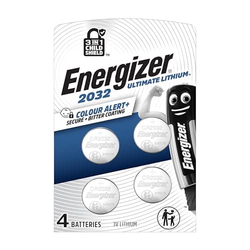 Image of Energizer Ultimate Lithium - CR2032 Batteries (4 Pack) - 3V Battery Coin Cell – World's First 3 in 1 Child Shield Colour Alert Technology – AirTags, Car Key Fobs, Watches - 12 Year Shelf Life