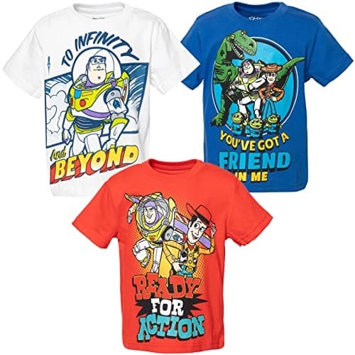 Image of Disney Pixar Toy Story Buzz Lightyear Woody Rex Big Boys 3 Pack T-Shirt Multi 10-12