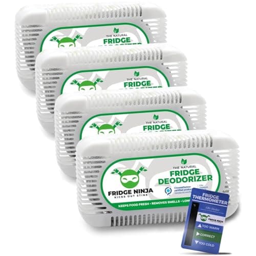 Image of Fridge Ninja Fridge Deodoriser and Freshener - Unscented Natural Activated Charcoal, Lasts Up to 12 Months, Odour Eliminator, Smell Remover & Scent Absorber, Fridge Accessories for Freshness - 4 Pack