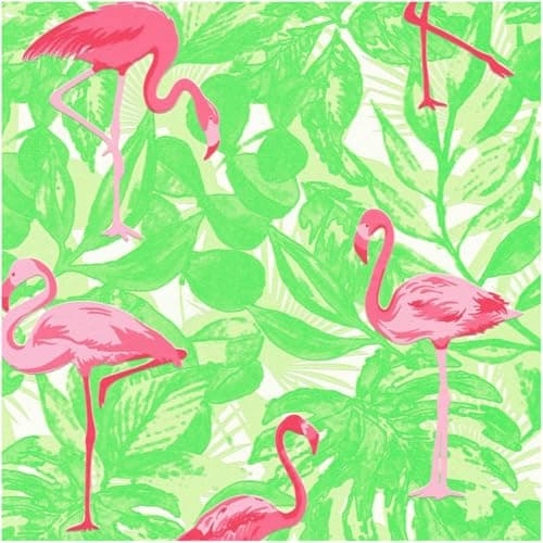 Image of YöL Kids Wallpaper Flamingo Tropical Leaf Print Green Pink Gloss Feature Wall for Bedroom Playroom Nursery Vinyl Non Woven Bright Botanical Design Embossed Finish